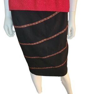 Silk Club Faux Suede Skirt With Beads 8P Black and Red NWT